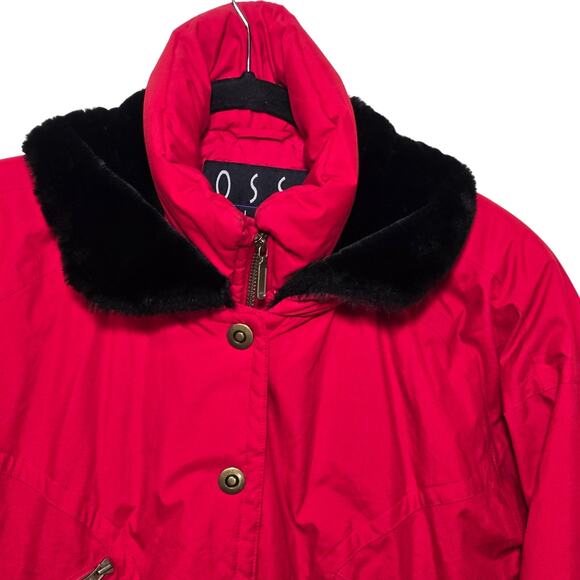 Vintage 90s Ossi Skiwear Faux Fur Collar Red Belted Snow Jacket Women’s Size 8 - Picture 3 of 10
